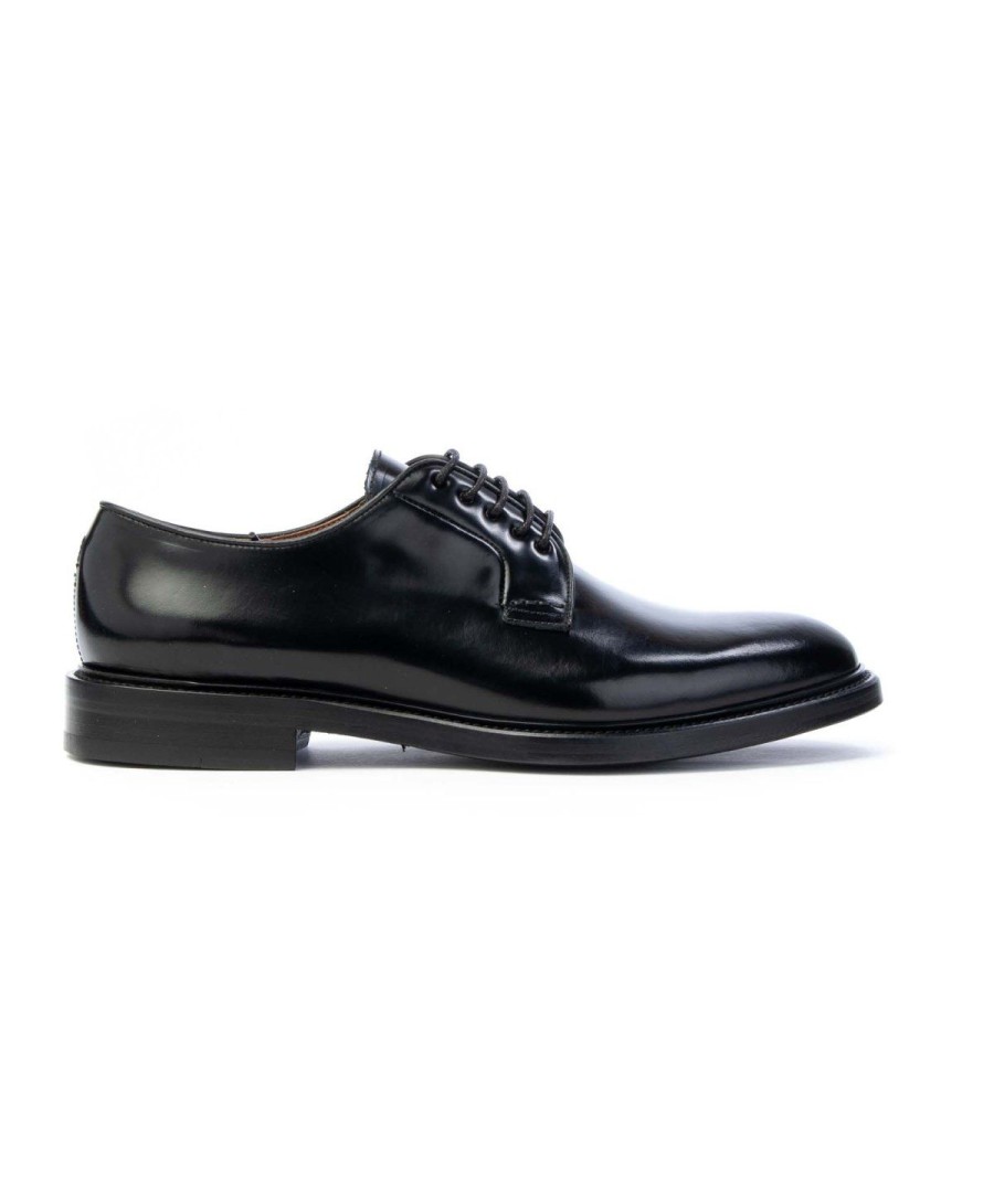 Uomo BRECOS | Brecos 9200 Spazzolato Derby Lacci Fondo Cuoio Leone Shoes Nero