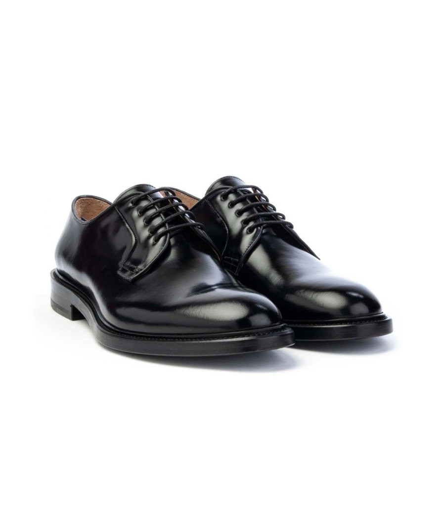 Uomo BRECOS | Brecos 9200 Spazzolato Derby Lacci Fondo Cuoio Leone Shoes Nero