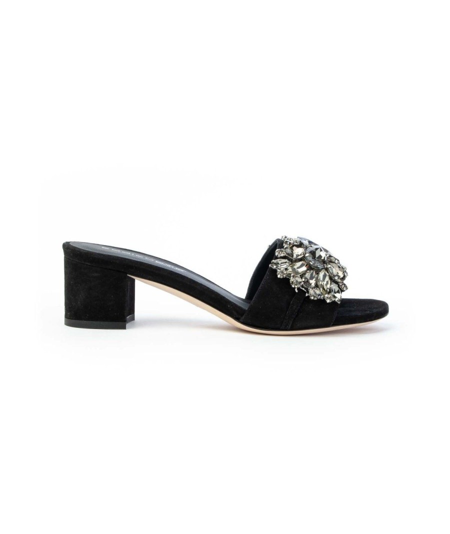 Donna EDDI CUOMO | Eddicuomo B35/151 Sandalo Fascia Strass Tacco 50 Leone Shoes Nero