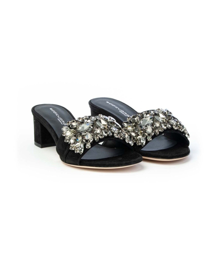 Donna EDDI CUOMO | Eddicuomo B35/151 Sandalo Fascia Strass Tacco 50 Leone Shoes Nero