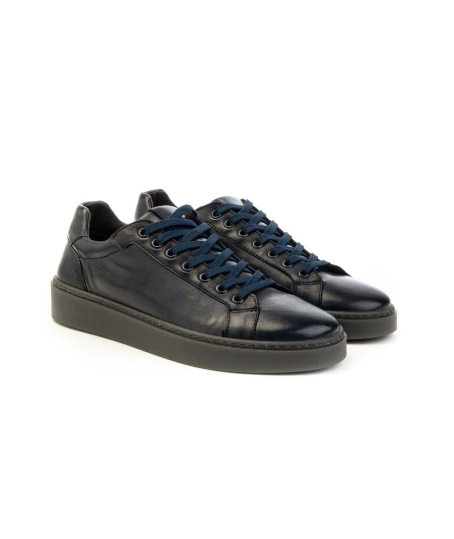 Uomo KEBO | Kebo 1068 Sneakers Lacci Hand Painted Uomo Leone Shoes Frosinone Blu