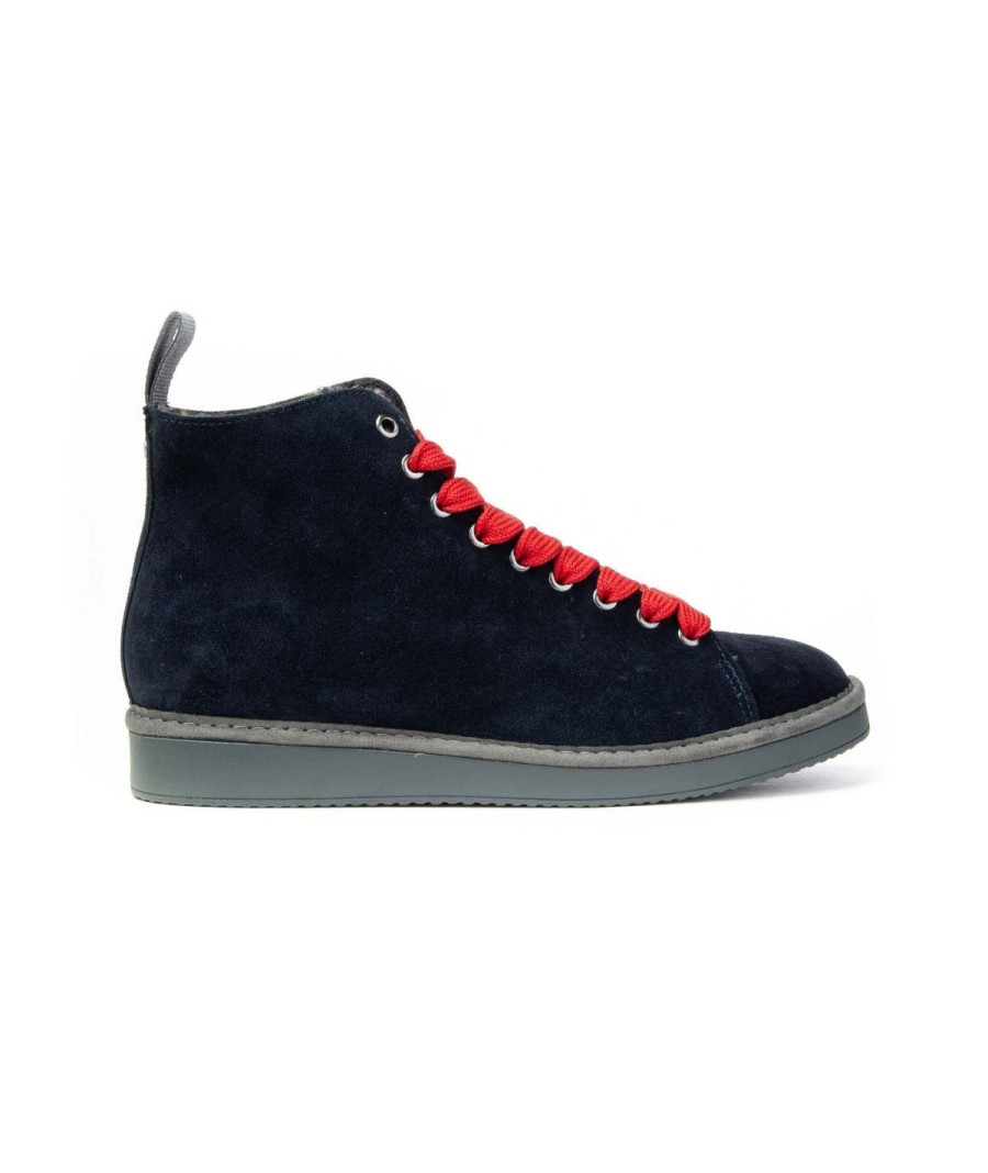 Uomo PANCHIC | Panchic P01M00700332094 Polacco Lacci Suede Faux Fur Blu/Rosso