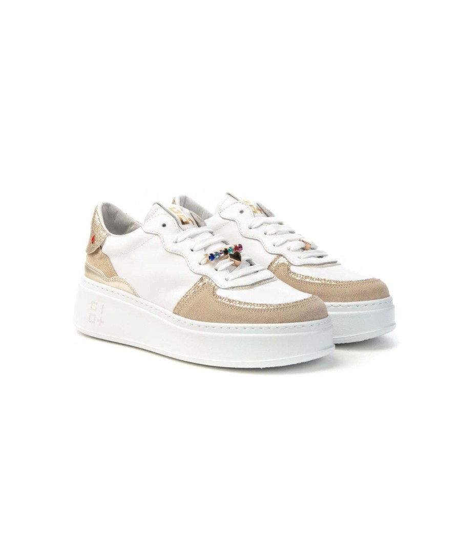 Donna GIO+ | Gio+ Luce03 Sneakers Lacci Basket Donna Leone Shoes Frosinone White/Visone/Gold