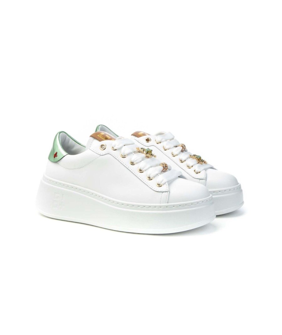 Donna GIO+ | Gio+ Pia150A Sneakers Lacci Bijoux Ranocchi Donna Leone Shoes Frosinon White/Green/Cuoi