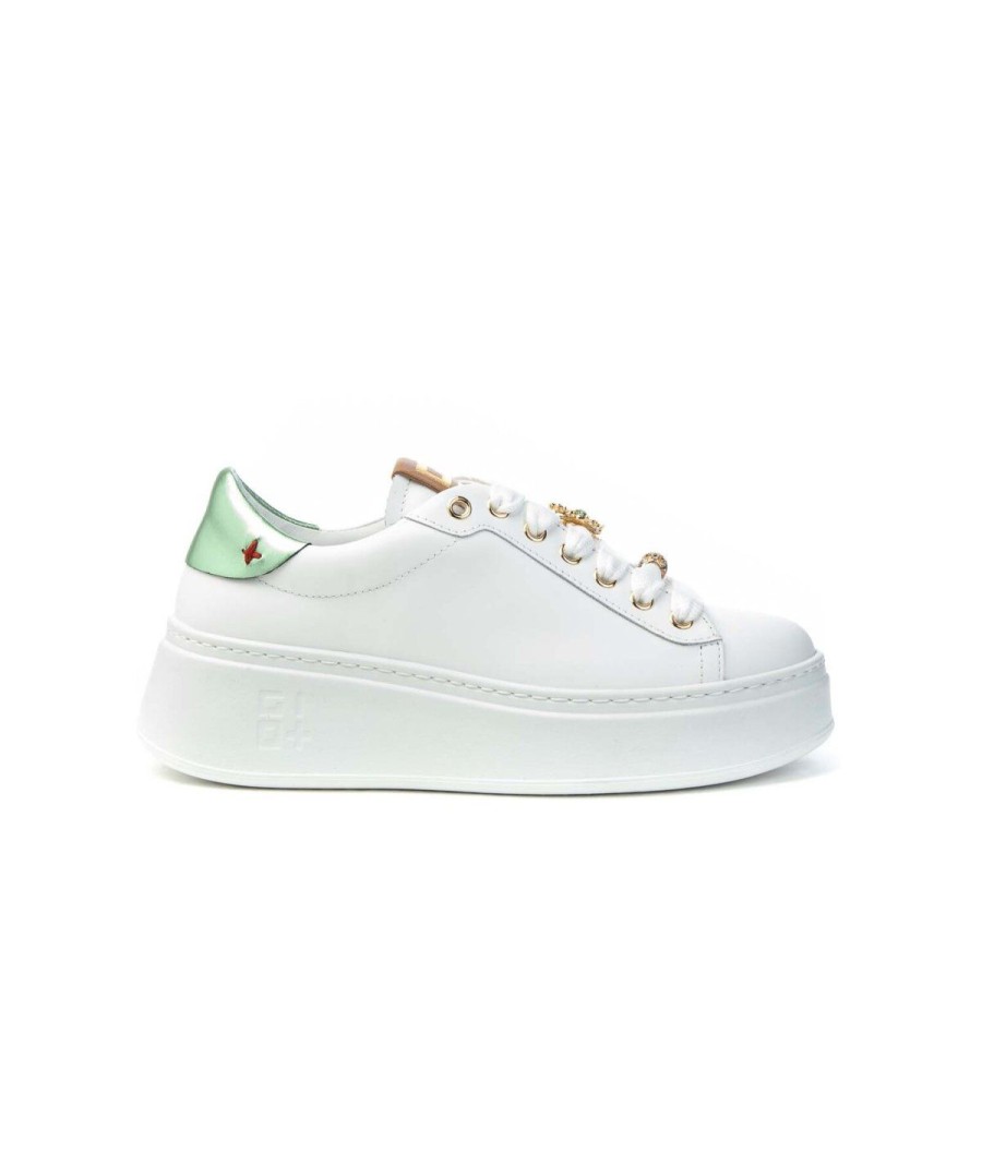 Donna GIO+ | Gio+ Pia150A Sneakers Lacci Bijoux Ranocchi Donna Leone Shoes Frosinon White/Green/Cuoi