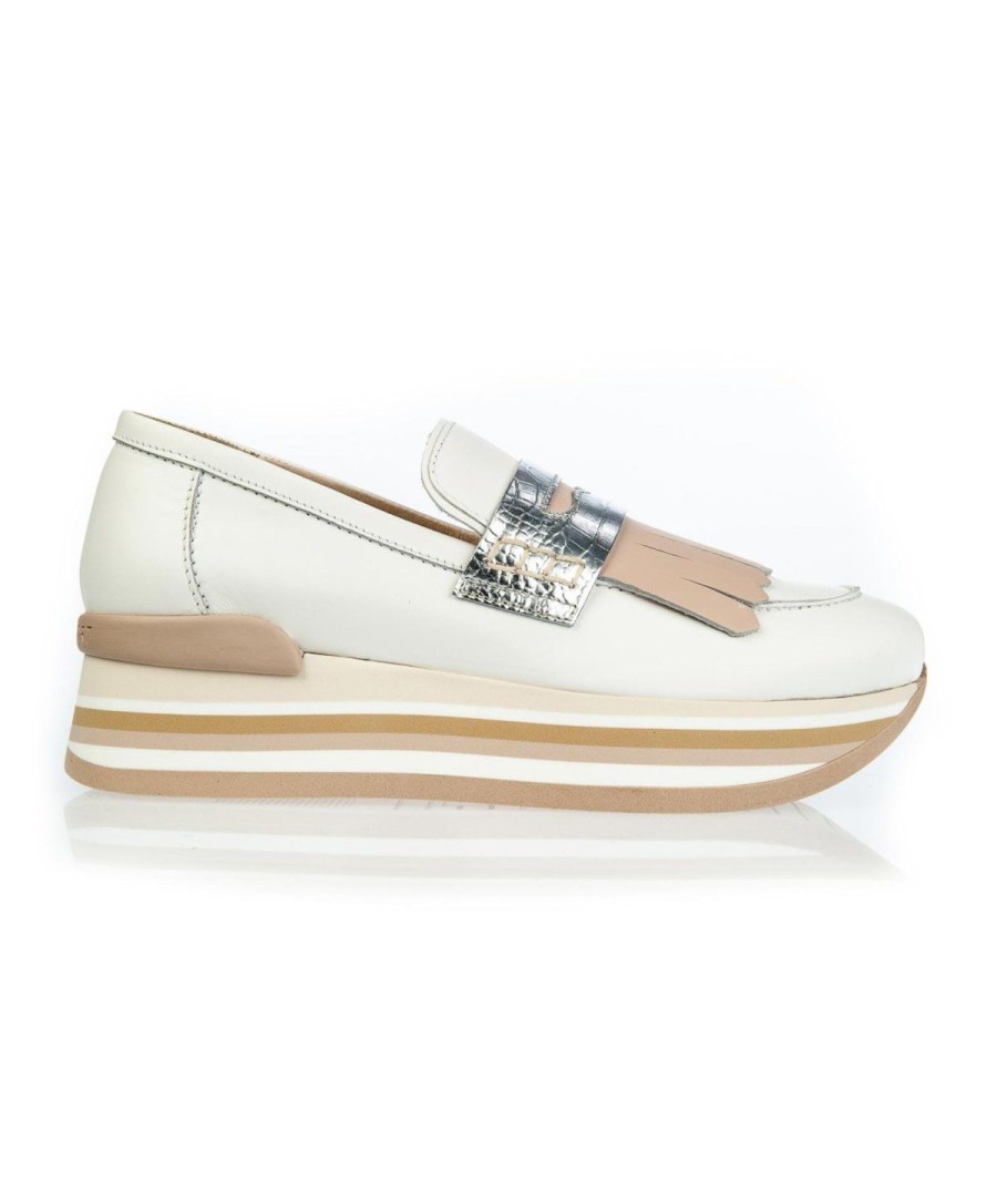 Donna JANET SPORT | Janet Sport Mocassino White Beige Bianco/Argento