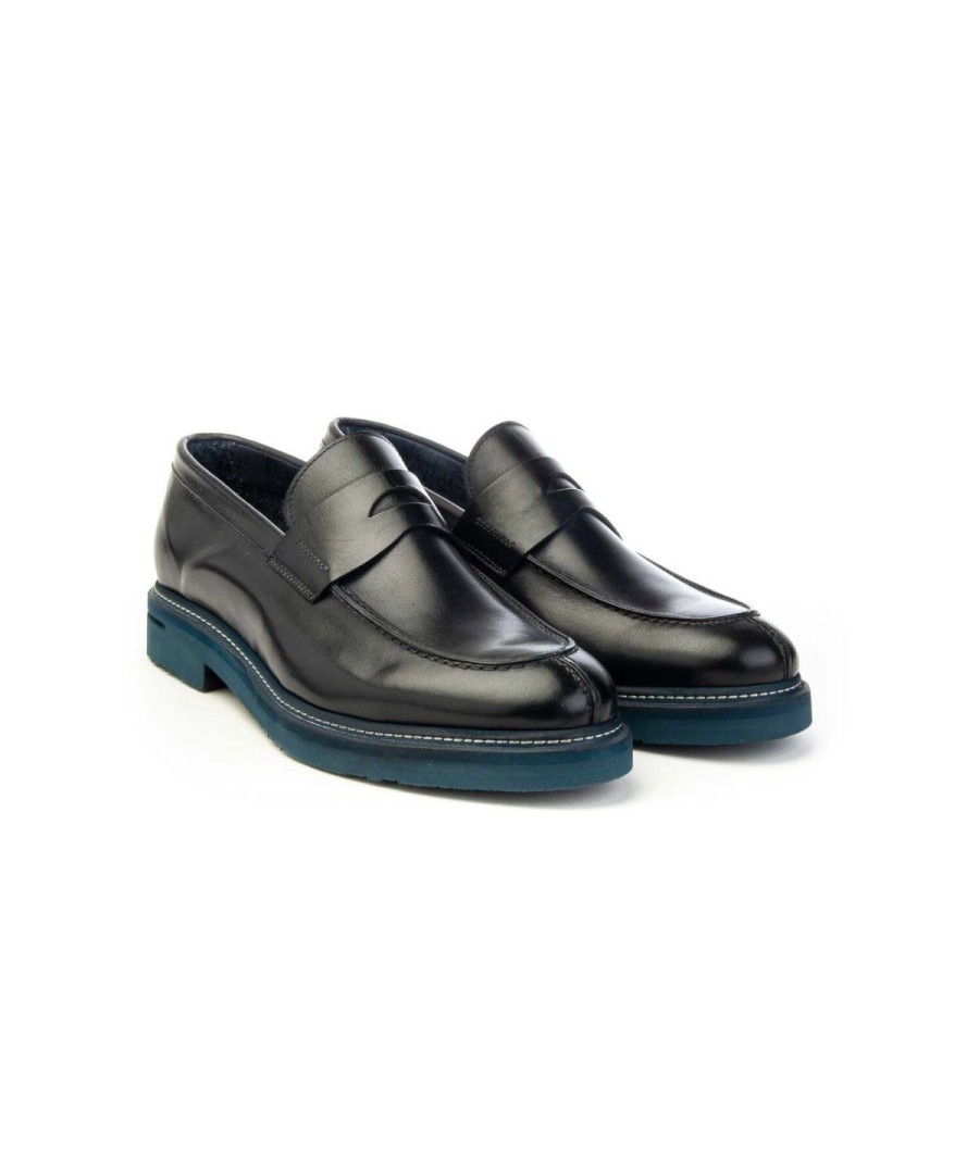 Uomo BRECOS | Brecos 10096 Mocassino College Fondo Micro Man Leone Shoes Frosinone Blu