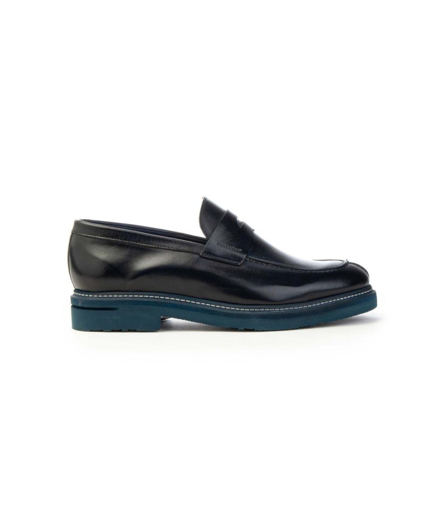 Uomo BRECOS | Brecos 10096 Mocassino College Fondo Micro Man Leone Shoes Frosinone Blu