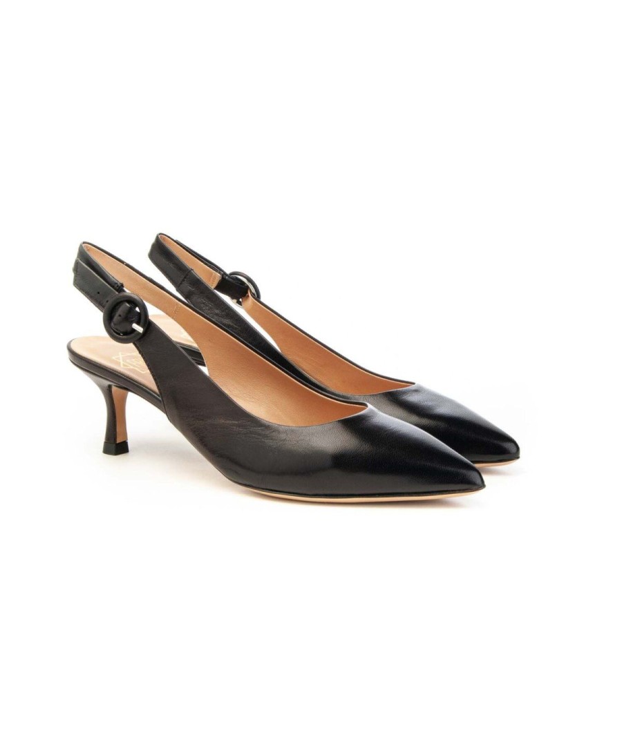 Donna FRANCO RUSSO | Franco Russo 3302S Slingback Tacco 50 Donna Leone Shoes Frosinone Nero