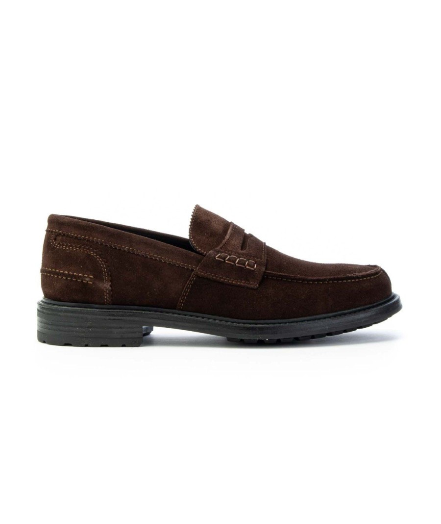 Uomo SAXONE | Mocassino Saxone Ms10 Suede Leone Shoes Testa Di Moro