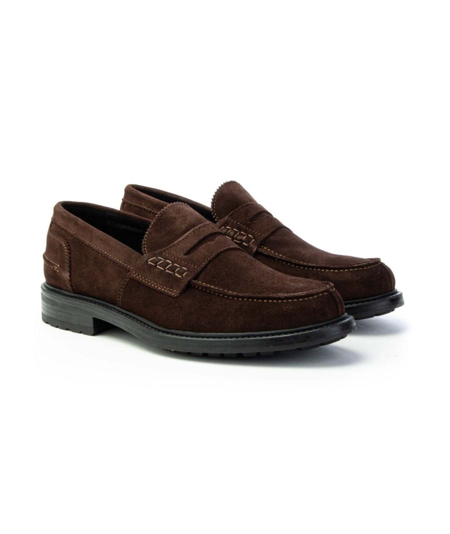 Uomo SAXONE | Mocassino Saxone Ms10 Suede Leone Shoes Testa Di Moro