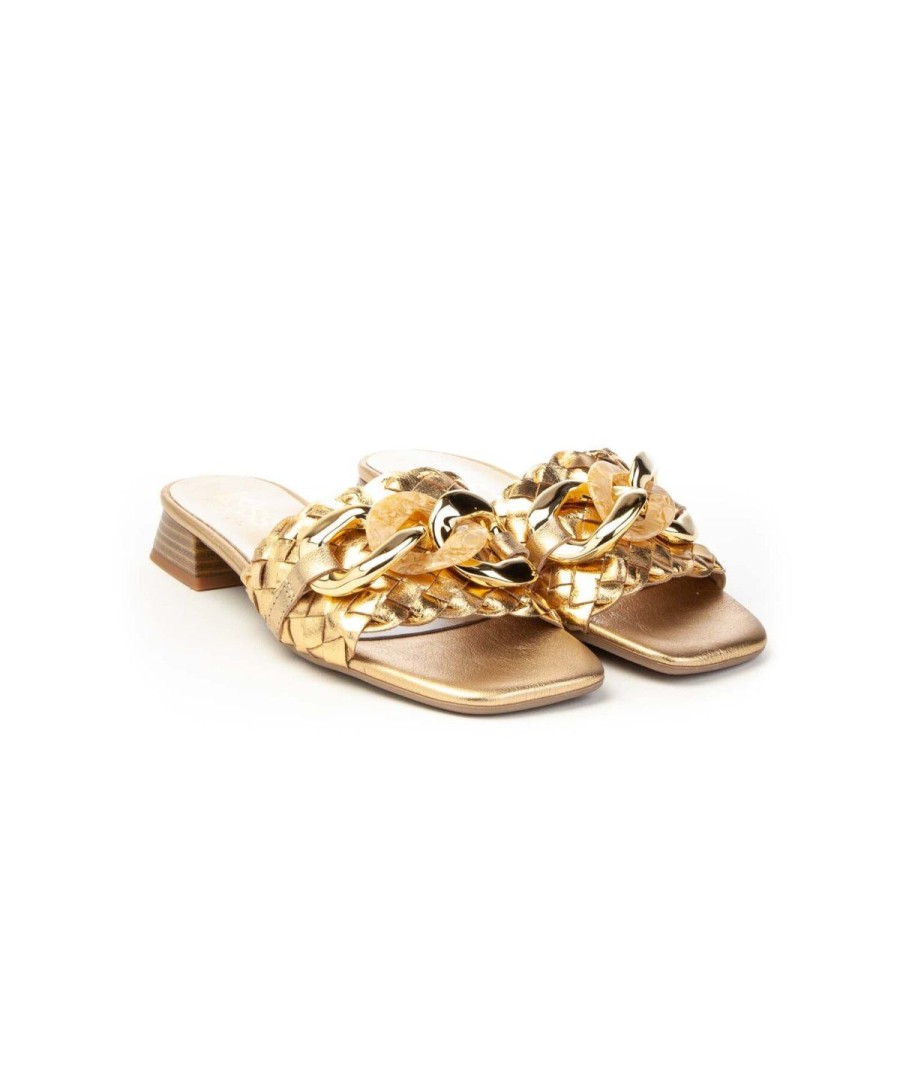 Donna KESS | Kess 23001 Sandalointreccio Pelle Leone Shoes Frosinone Oro