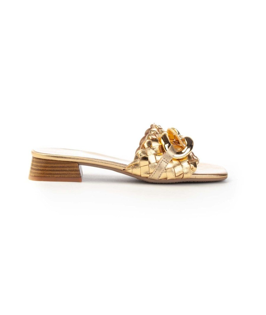 Donna KESS | Kess 23001 Sandalointreccio Pelle Leone Shoes Frosinone Oro