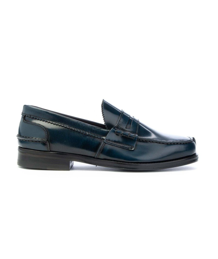 Uomo SAXONE | Saxone 1000 Mocassino Oxford Fondo Cuoio Navy