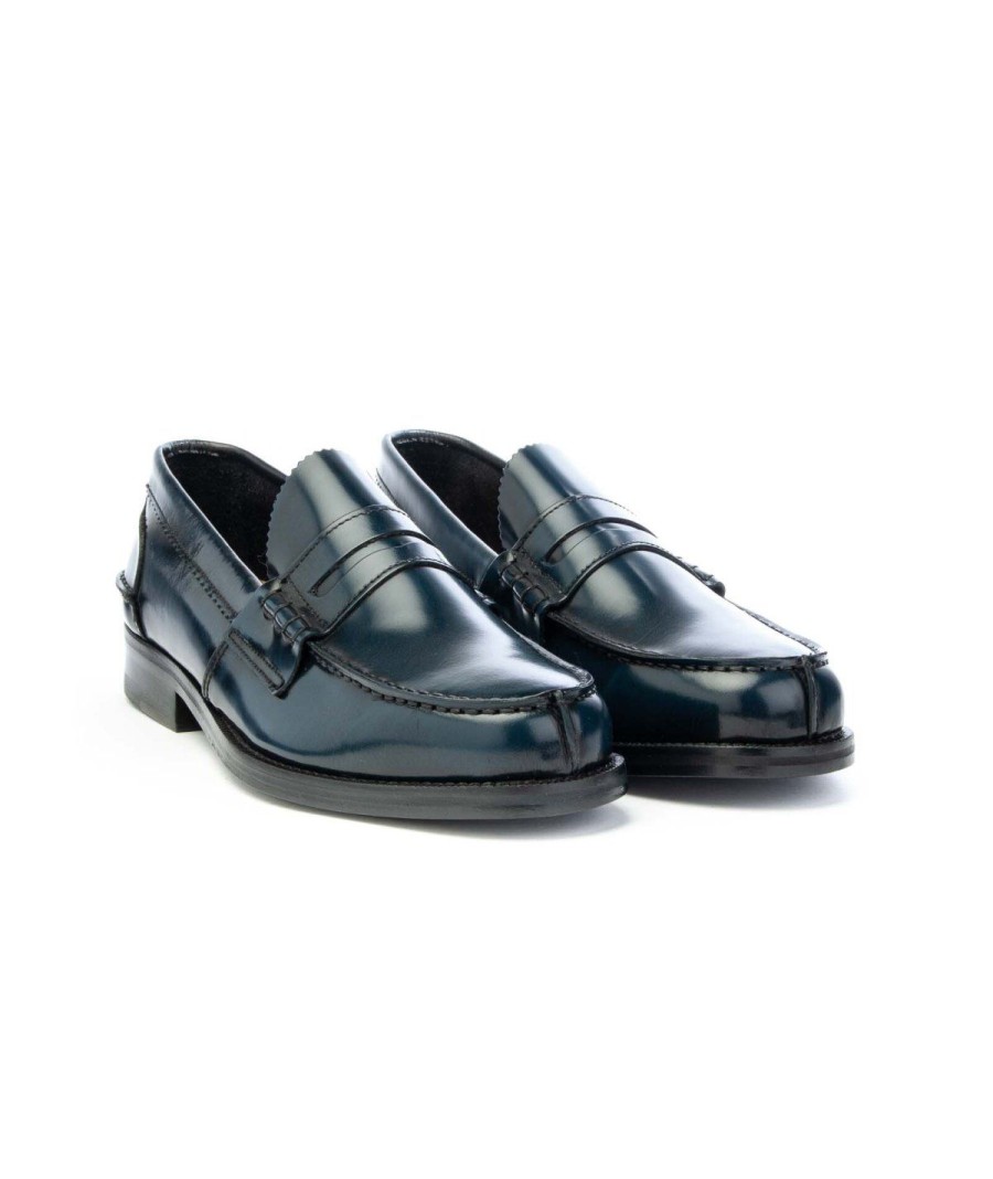 Uomo SAXONE | Saxone 1000 Mocassino Oxford Fondo Cuoio Navy