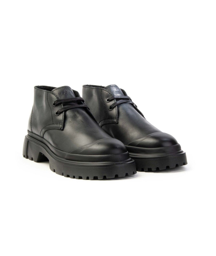 Uomo HOGAN | Hogan Scarpa Hxm6190En20Rvjb999 Polacchino Lacci H619 Uomo Nero