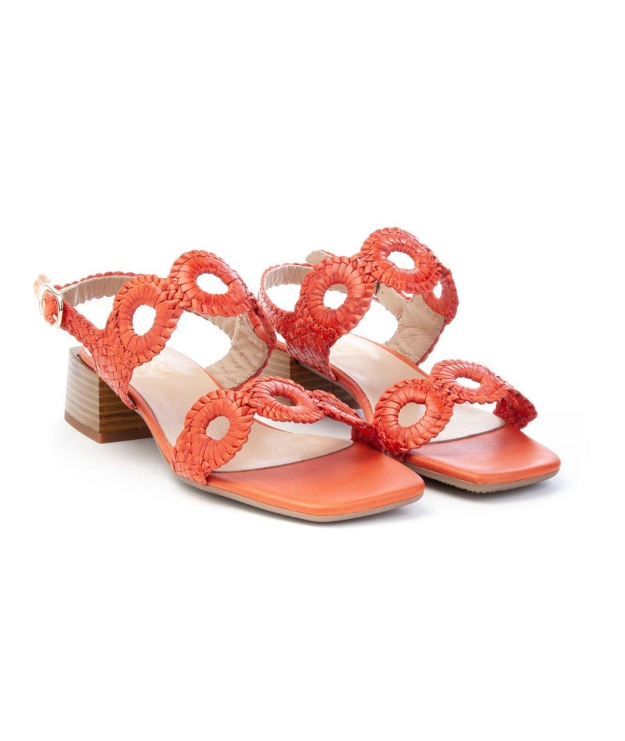 Donna KESS | Kess 22690 Sandalo 2 Fasce Intrecciate Tacco 30 Leone Shoes Arancio