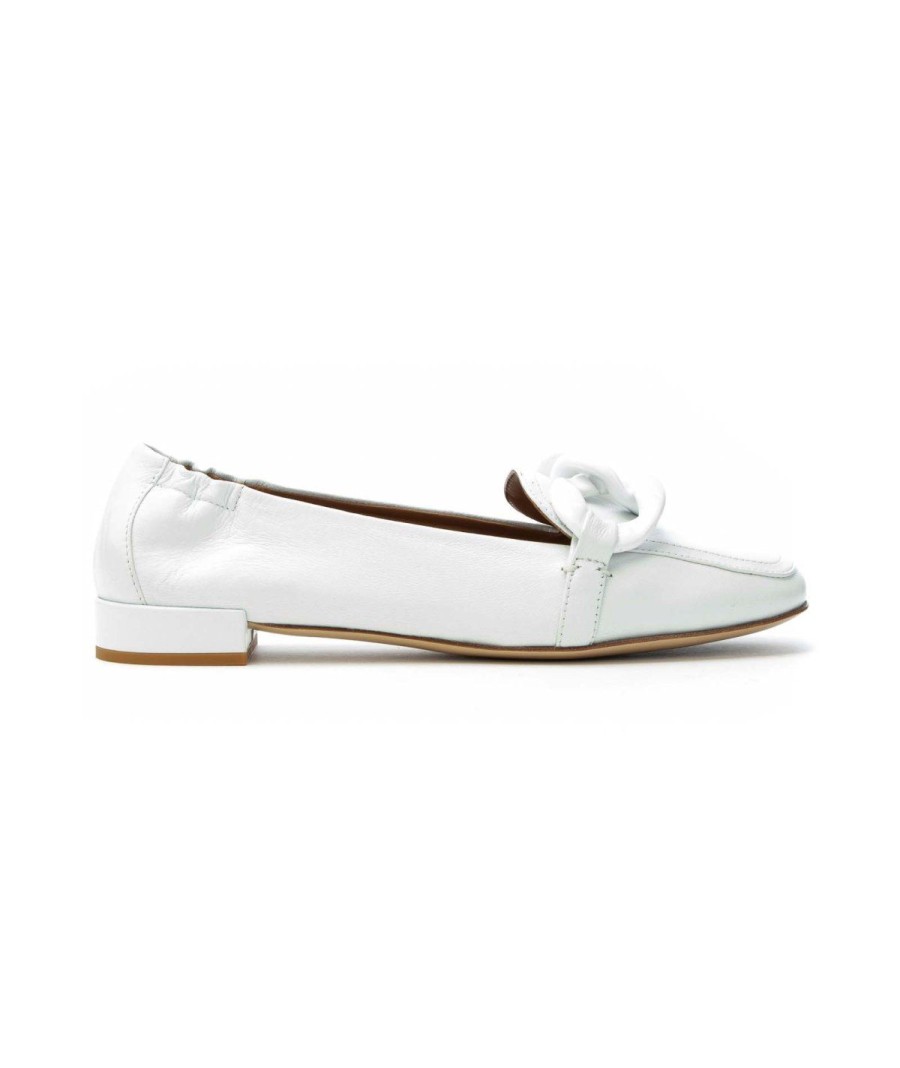 Donna BRUGLIA MILANO | Bruglia 8580 Mocassino Accessorio Catena Leone Shoes Bianco