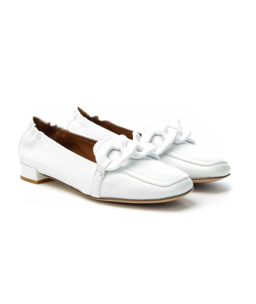 Donna BRUGLIA MILANO | Bruglia 8580 Mocassino Accessorio Catena Leone Shoes Bianco