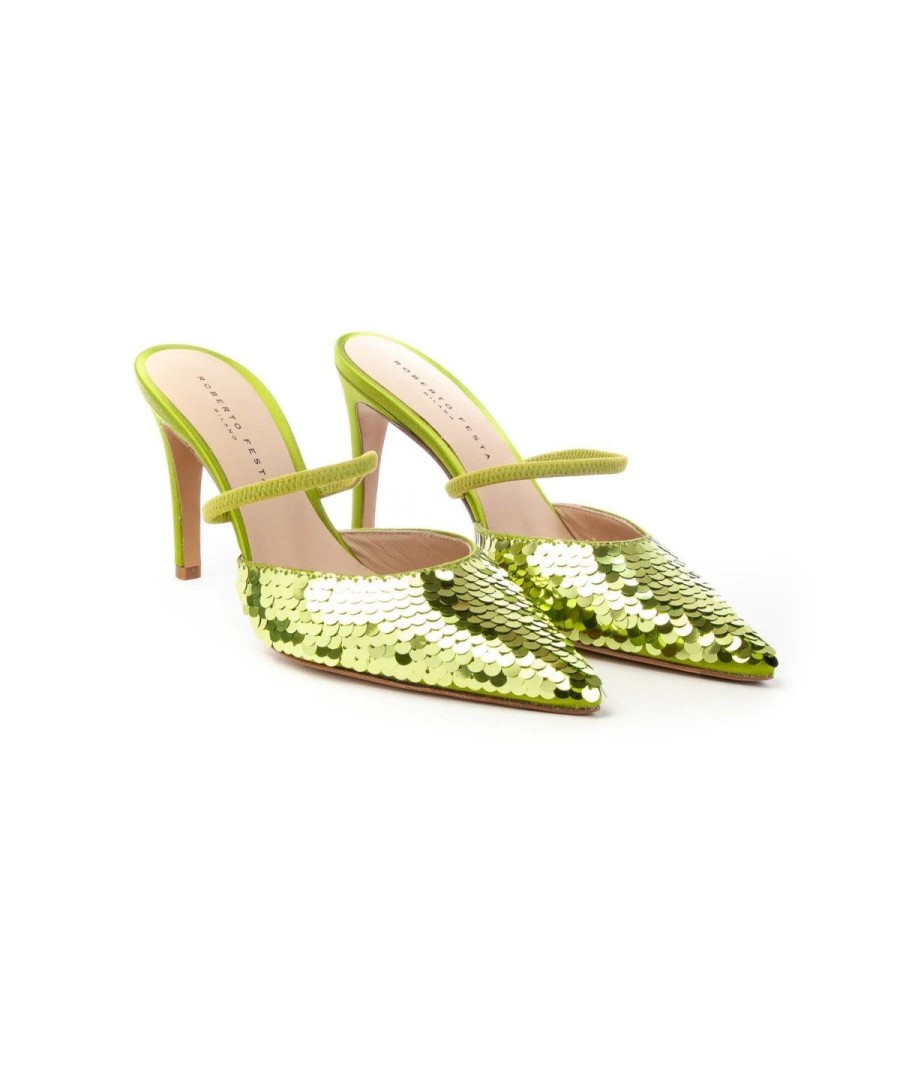 Donna ROBERTO FESTA | Slingback In Raso Di Seta Con Paillettes Posik Leoneshoes Pistacchio