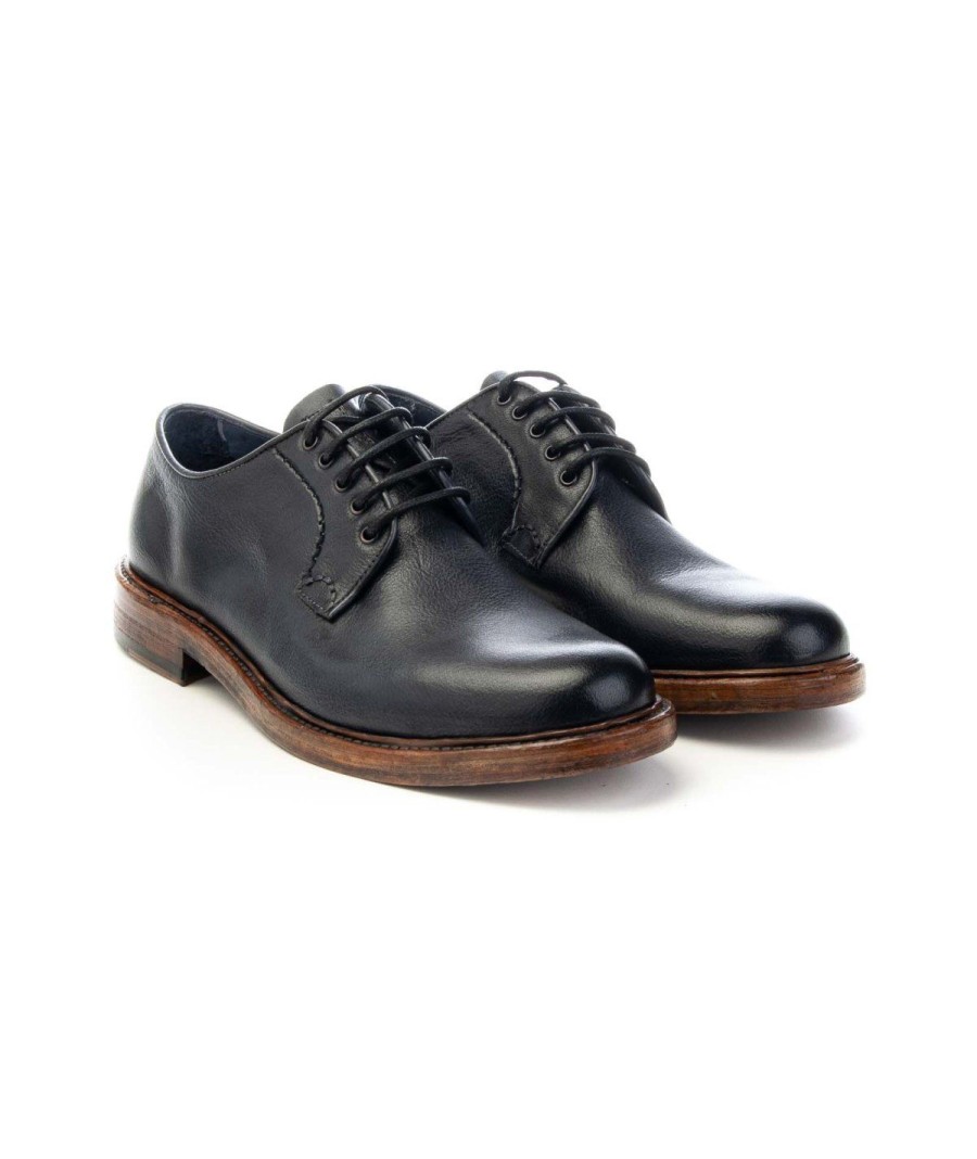 Uomo BRECOS | Brecos 9250 Derby Lacci Fondo Cuoio Uomo Blu