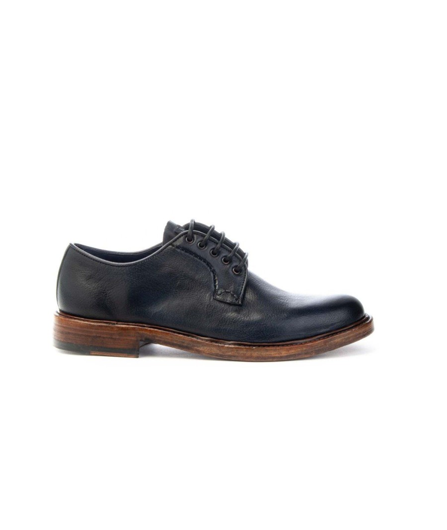 Uomo BRECOS | Brecos 9250 Derby Lacci Fondo Cuoio Uomo Blu