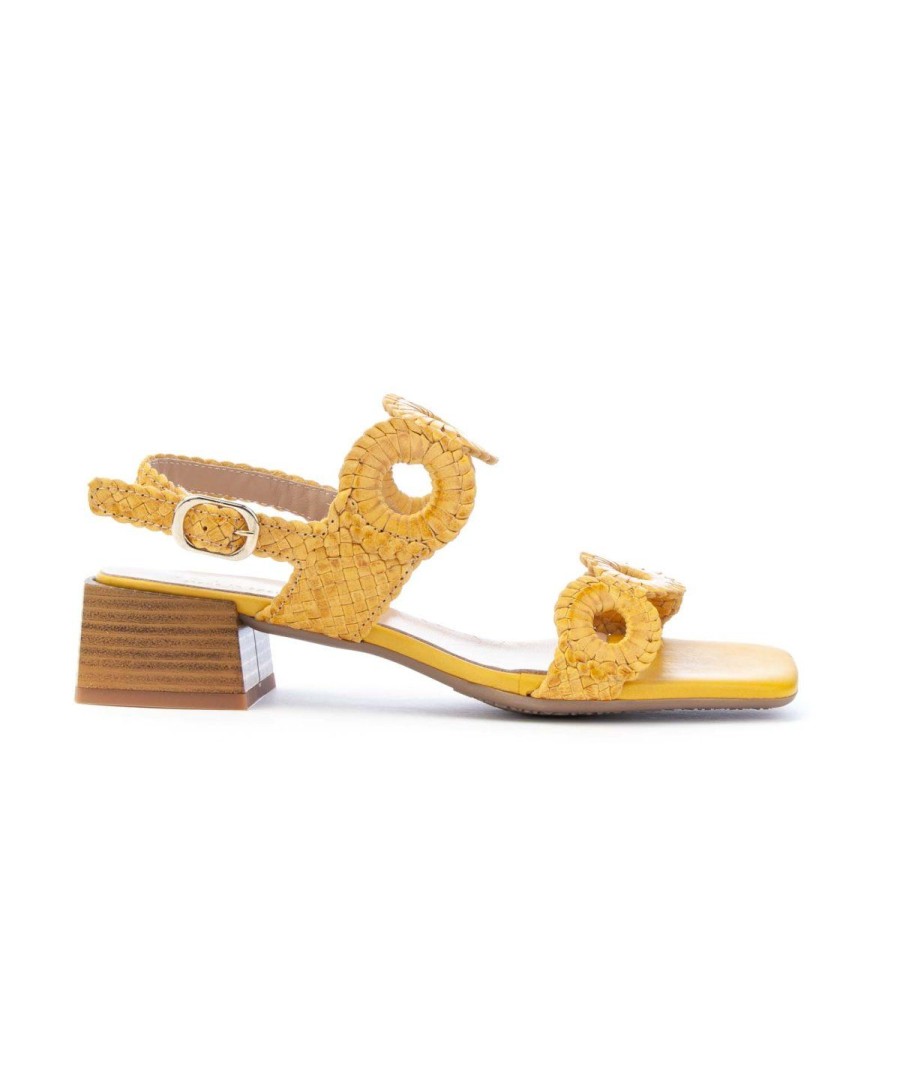 Donna KESS | Kess 22690 Sandalo 2 Fasce Intrecciate Tacco 30 Leone Shoes Giallo