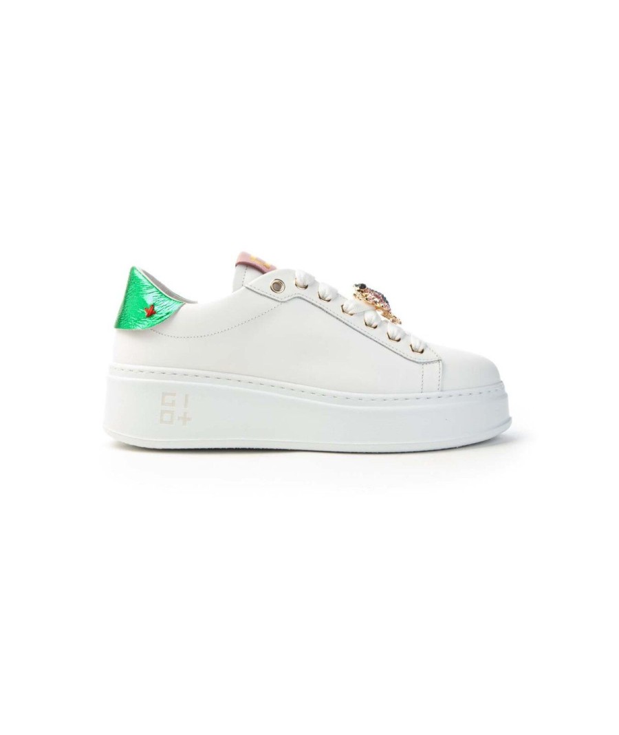 Donna GIO+ | Gio+ Pia144A Sneakers Donna Bijoux Ranocchio E Cabochon Leone Shoes Fr White/Green/Rosa