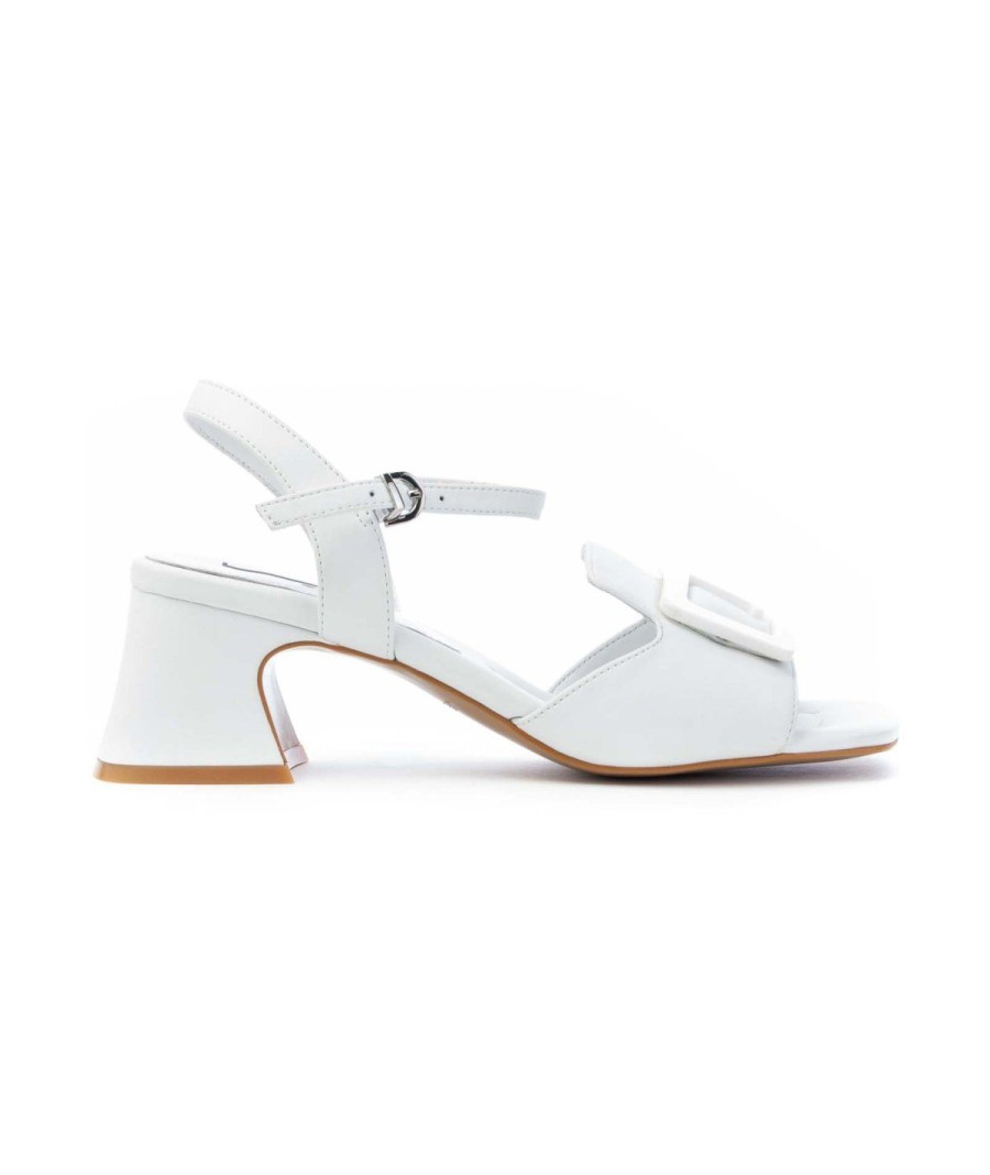 Donna JEANNOT | Jeannot 551 Sandalo Fibbia Tacco 50 Leone Shoes Bianco