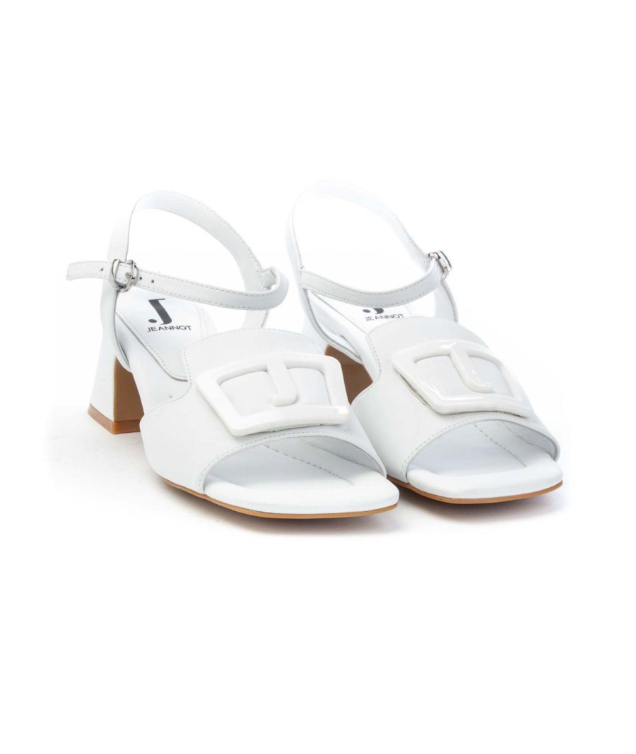 Donna JEANNOT | Jeannot 551 Sandalo Fibbia Tacco 50 Leone Shoes Bianco