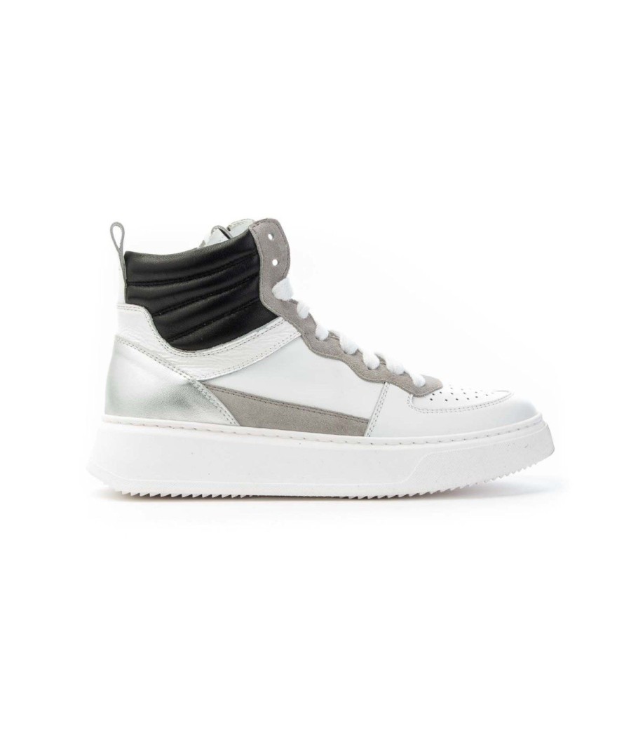 Donna GIO+ | Gio+ G824C Sneakers Basket Alta Leoneshoes Bianco/Argento