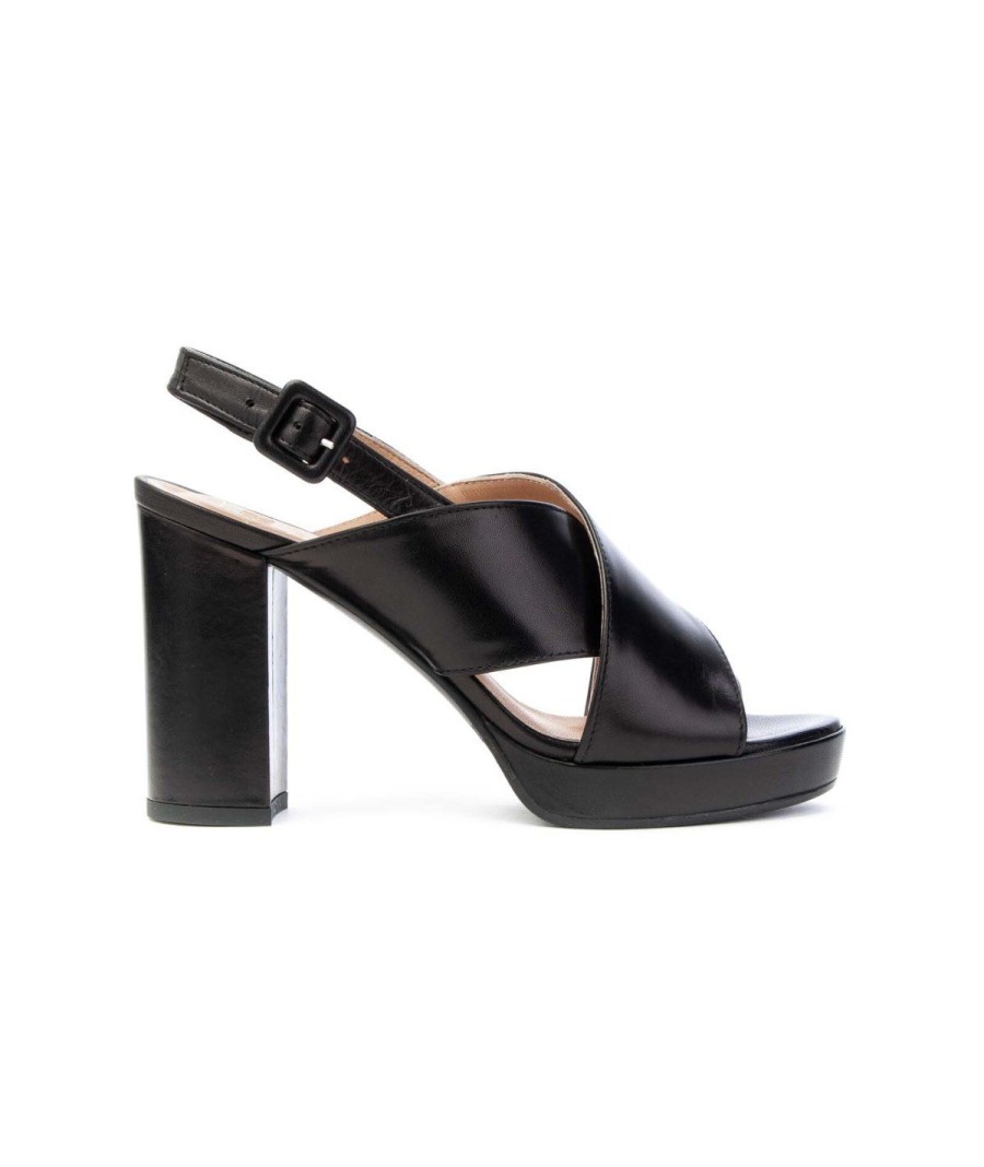 Donna FRANCO RUSSO | Franco Russo 5713 Sandalo Plateu Cross Donnaleone Shoes Nero