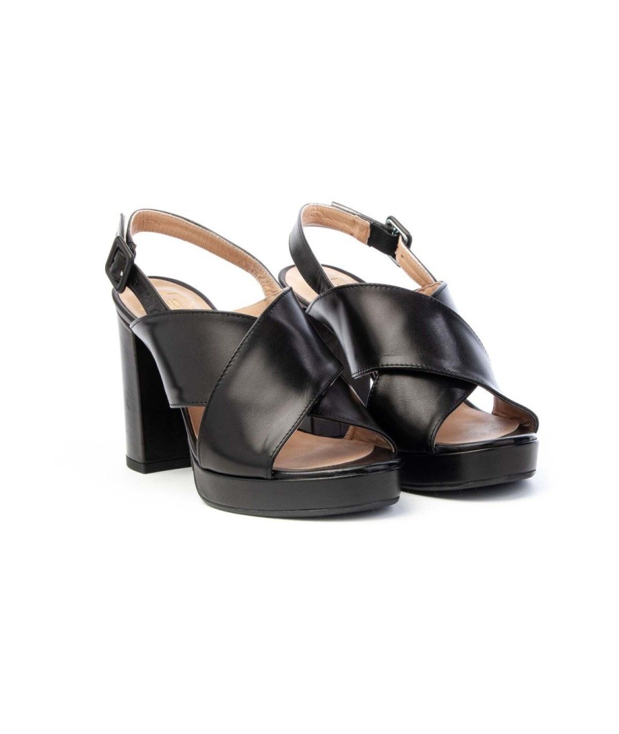 Donna FRANCO RUSSO | Franco Russo 5713 Sandalo Plateu Cross Donnaleone Shoes Nero