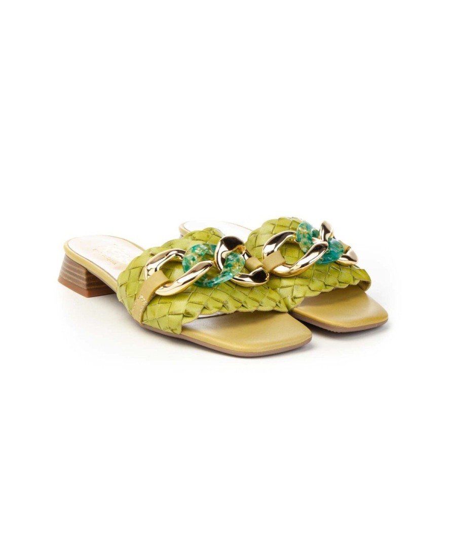 Donna KESS | Kess 23001 Sandalointreccio Pelle Leone Shoes Frosinone Lime