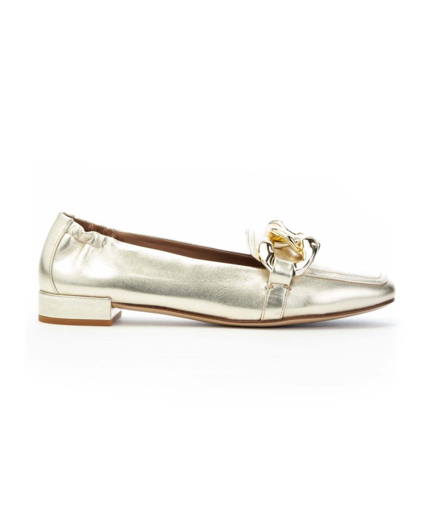 Donna BRUGLIA MILANO | Bruglia 8580 Mocassino Accessorio Catena Leone Shoes Platino