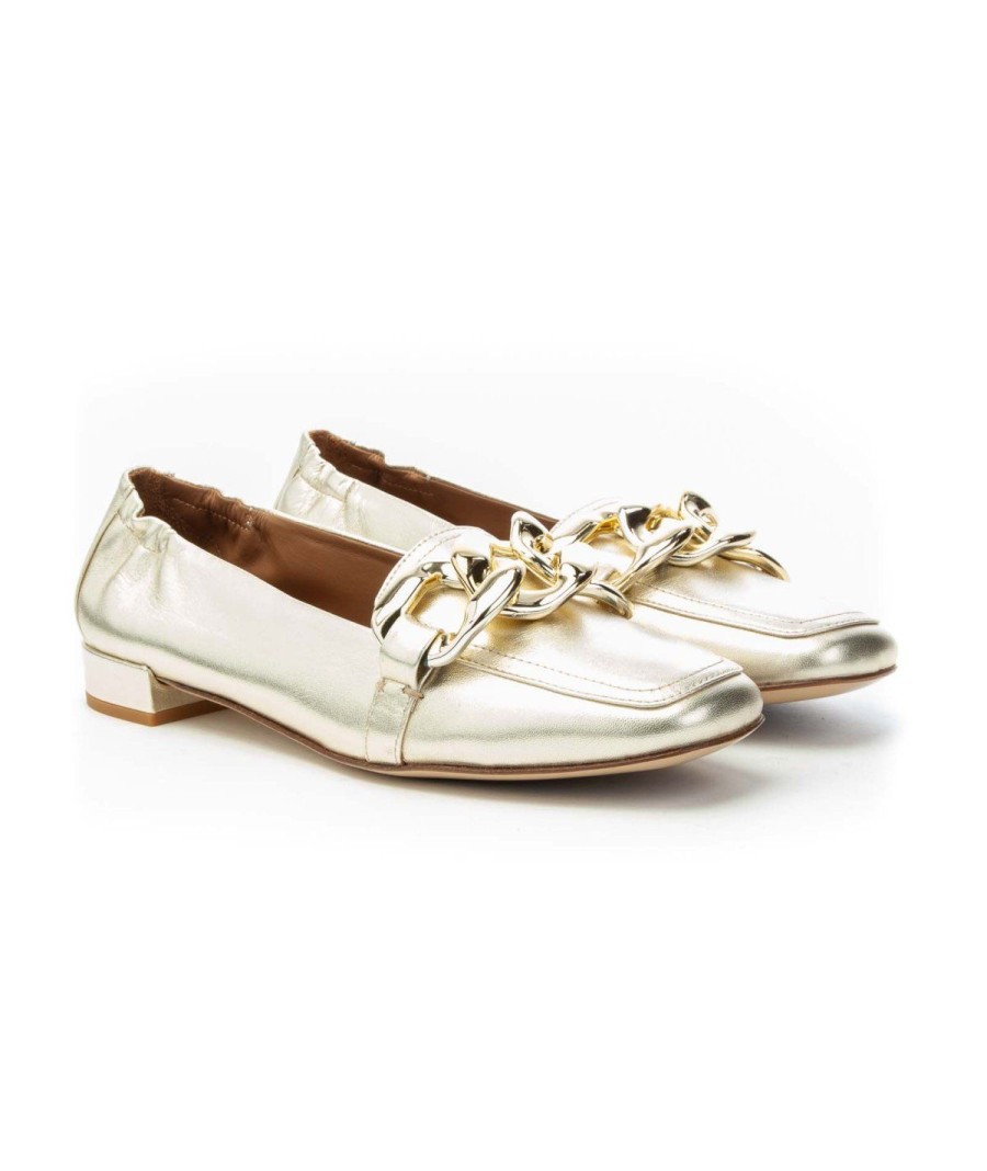 Donna BRUGLIA MILANO | Bruglia 8580 Mocassino Accessorio Catena Leone Shoes Platino