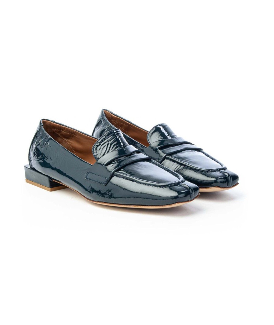 Donna BRUGLIA MILANO | Bruglia 8584 Mocassino Vernice Tacco 20 Leone Shoes Blu Navy