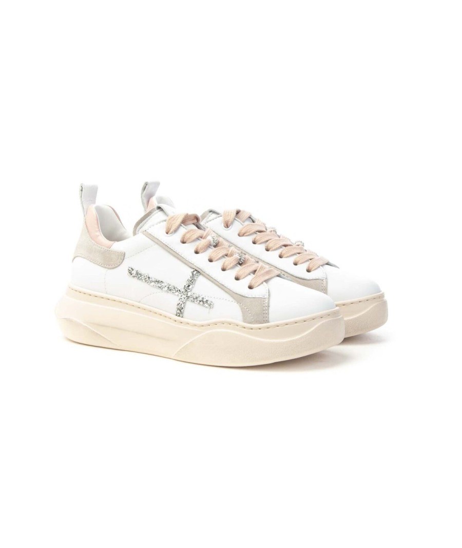 Donna GIO+ | Gio+ Giada63M Sneakers Lacci Donna Leone Shoes Frosinone White/Rose/Silver