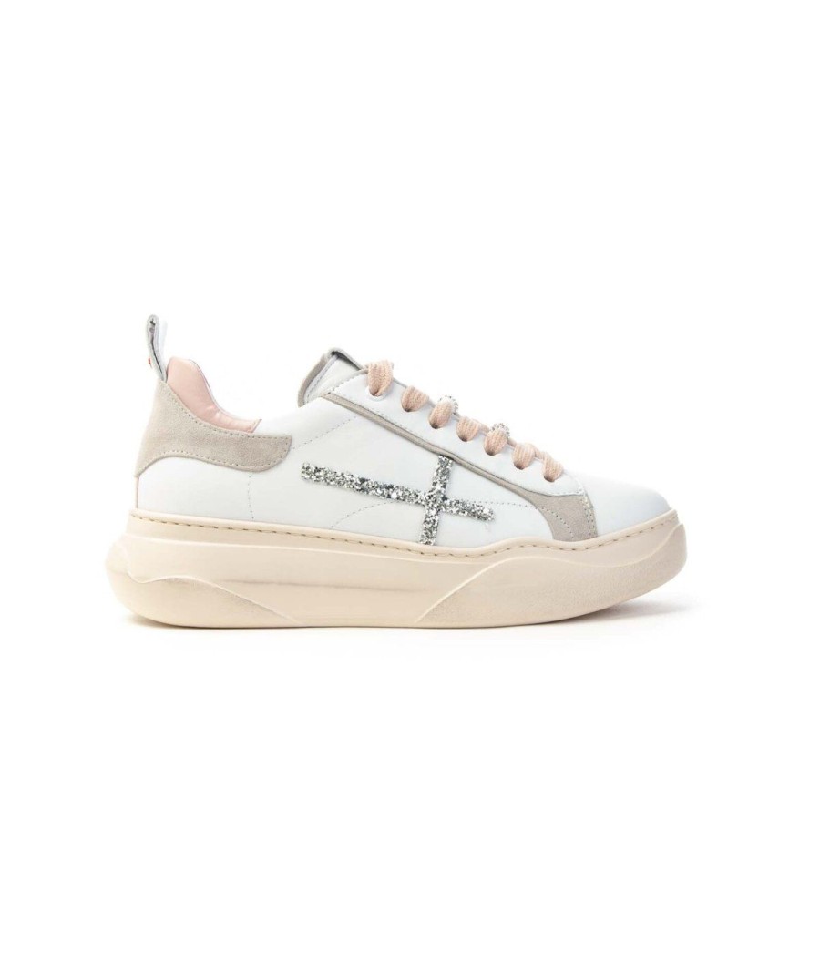 Donna GIO+ | Gio+ Giada63M Sneakers Lacci Donna Leone Shoes Frosinone White/Rose/Silver