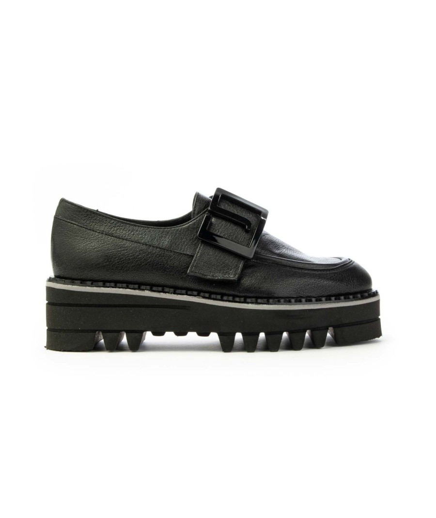 Donna JEANNOT | Jeannot Hj542F Mocassino Fibbia Platform Leone Shoes Made In Italy Nero