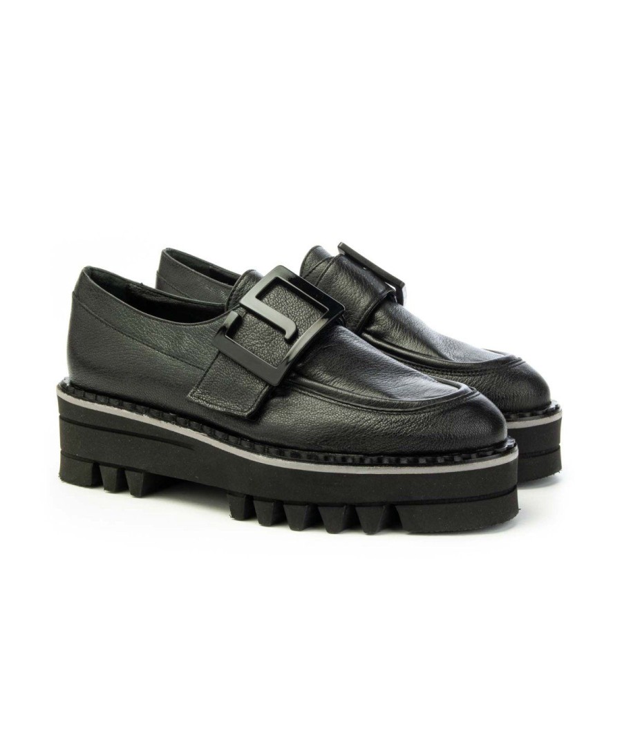 Donna JEANNOT | Jeannot Hj542F Mocassino Fibbia Platform Leone Shoes Made In Italy Nero