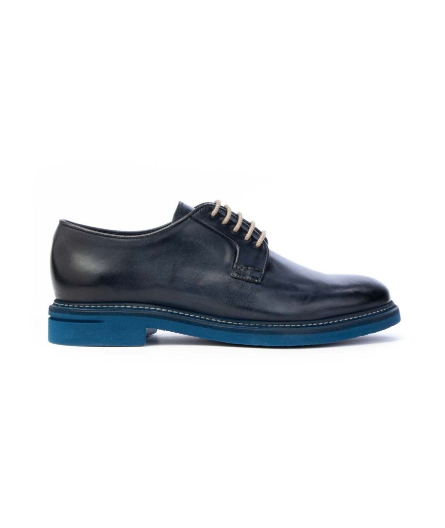 Uomo BRECOS | Brecos 10095 Derby Lacci Fondo Micro Man Leone Shoes Frosinone Blu