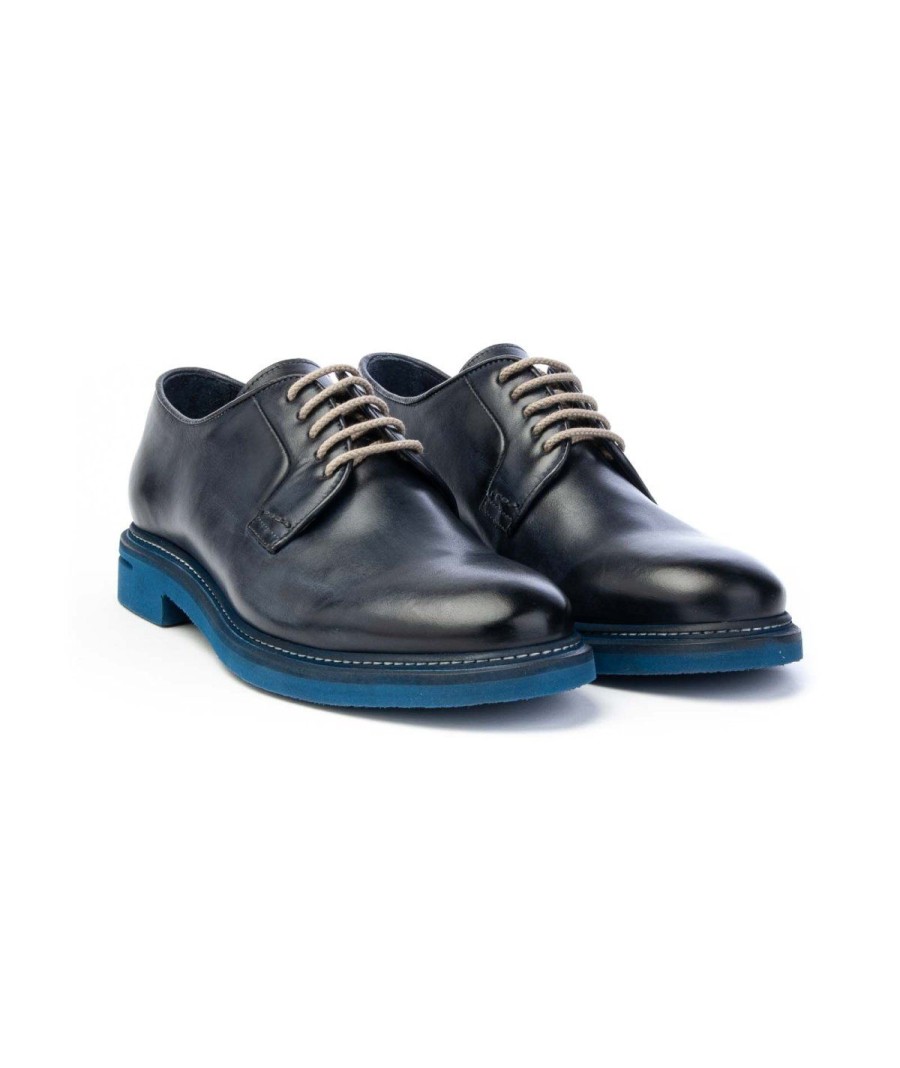 Uomo BRECOS | Brecos 10095 Derby Lacci Fondo Micro Man Leone Shoes Frosinone Blu