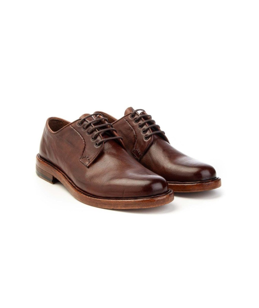 Uomo BRECOS | Brecos 9250 Derby Lacci Fondo Cuoio Uomo Brandy