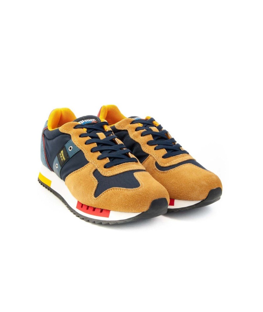 Uomo BLAUER | Blauer S3Queens01/Mes Sneakers Lacci Man Leone Shoes Yellow/Blu