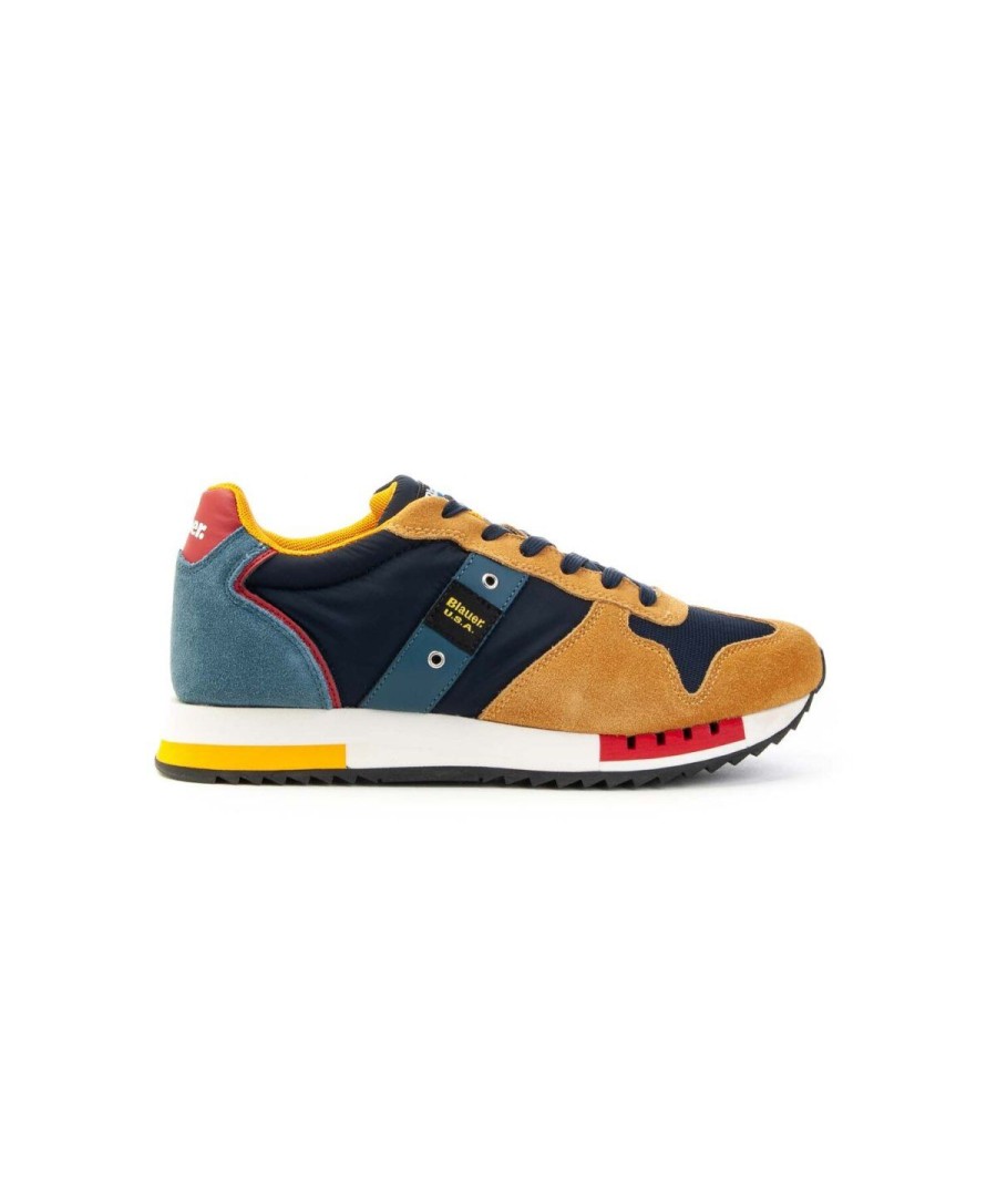 Uomo BLAUER | Blauer S3Queens01/Mes Sneakers Lacci Man Leone Shoes Yellow/Blu