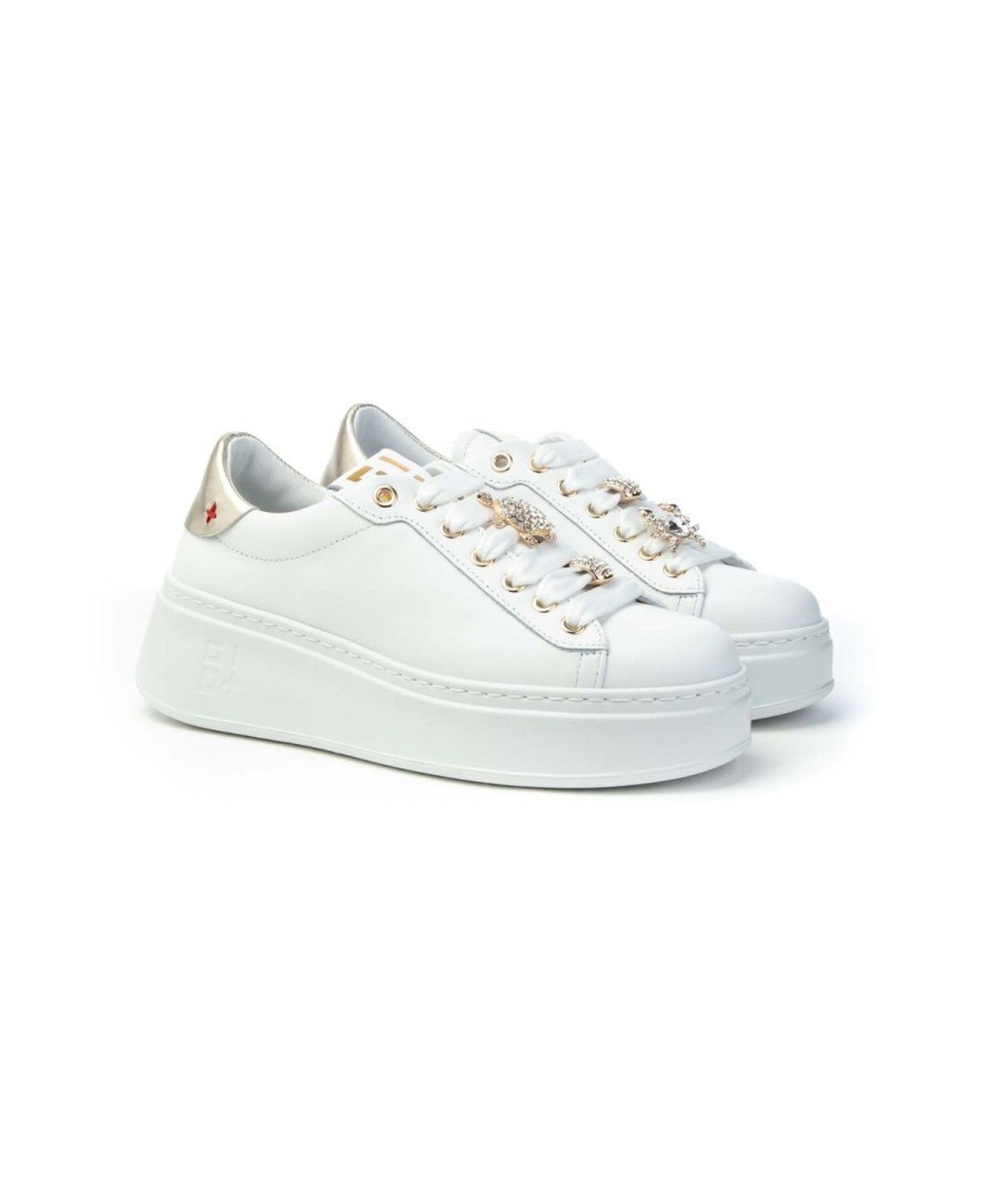 Donna GIO+ | Gio+ Pia148A Sneakers Lacci Bijoux Tartaruga E Granchio Leoneshoes White