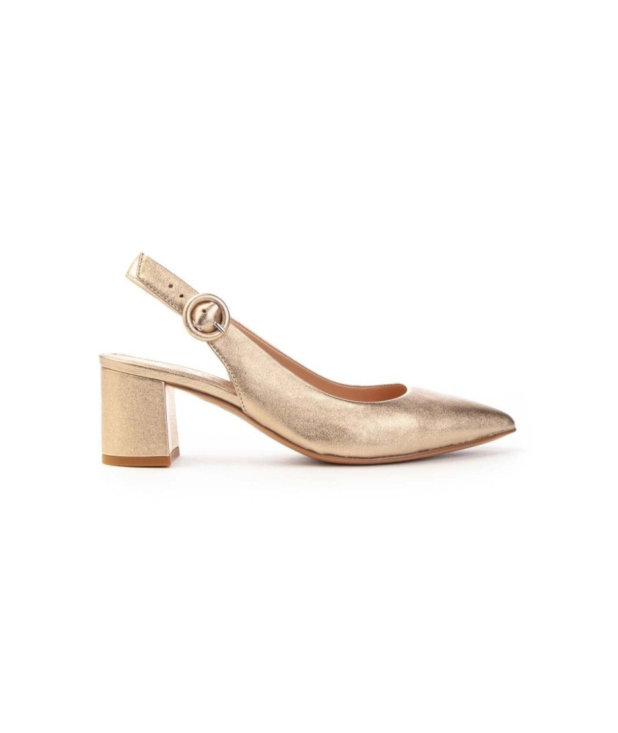 Donna FRANCO RUSSO | Franco Russo 1602S Slingback Tacco 50 Leone Shoes Frosinone Oro