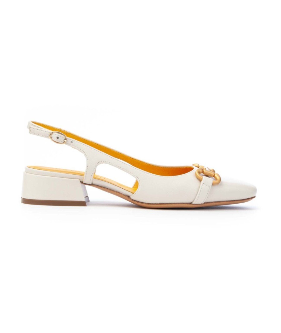 Donna MARA BINI | Mara Bini Q196Slingback Morsetto Tacco 30 Leone Shoes Panna