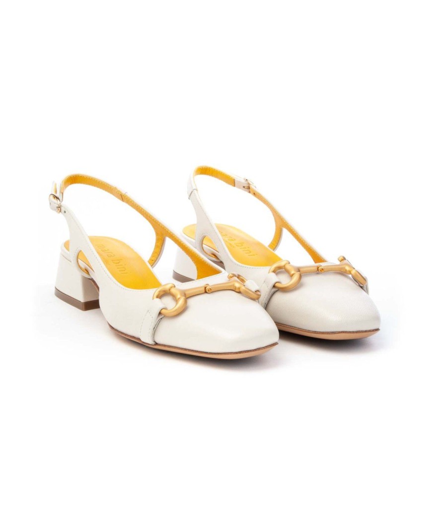 Donna MARA BINI | Mara Bini Q196Slingback Morsetto Tacco 30 Leone Shoes Panna